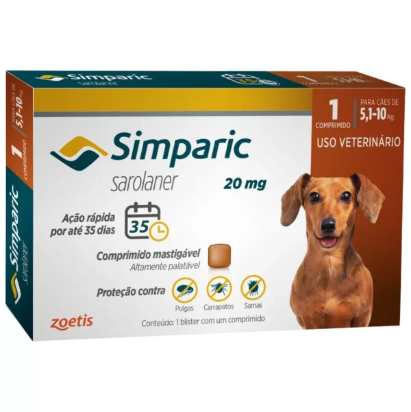 Antipulgas Simparic 20 mg para cães 5,1 a 10 kg