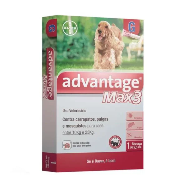 Antipulgas e Carrapatos Advantage Max3 2,5ml para Cães entre 10 e 25kg