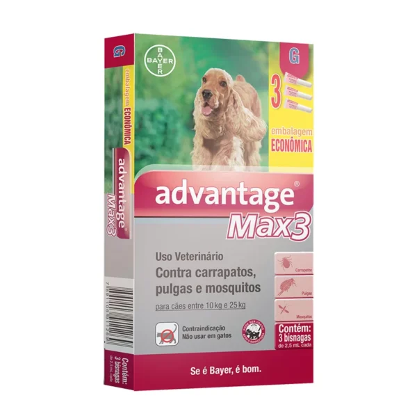 Antipulgas e Carrapatos Advantage Max3 2,5ml para Cães entre 10 e 25kg