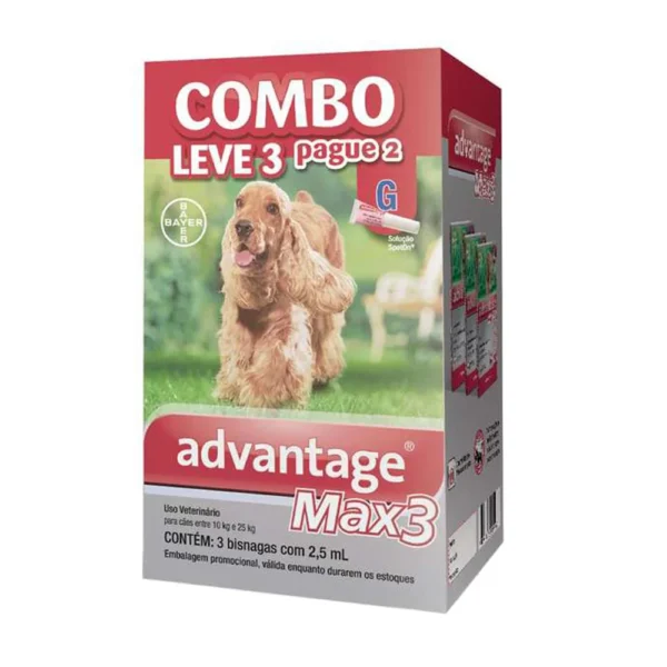 Antipulgas e Carrapatos Combo Advantage Max3 para Cães entre 10 e 25kg 2,5ml