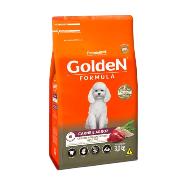 Ração Golden Fórmula Mini Bits Para Cães Adultos Pequeno Porte Sabor Carne e Arroz 3kg