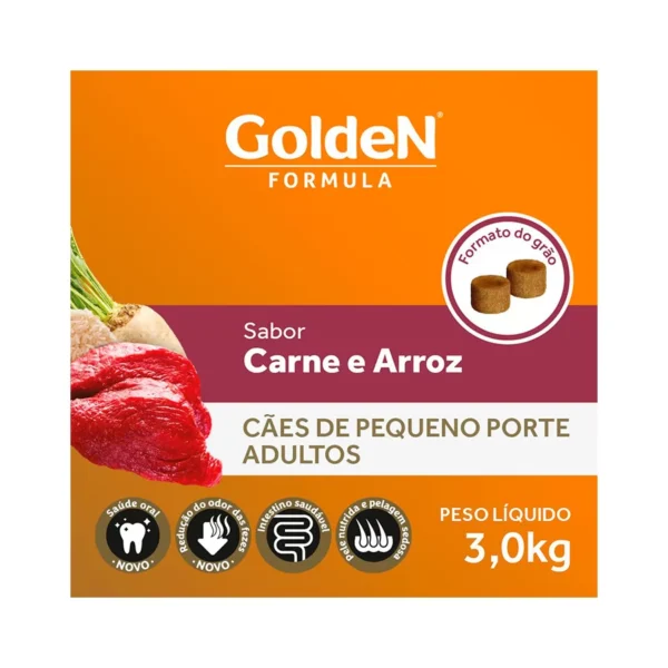 Ração Golden Fórmula Mini Bits Para Cães Adultos Pequeno Porte Sabor Carne e Arroz 3kg