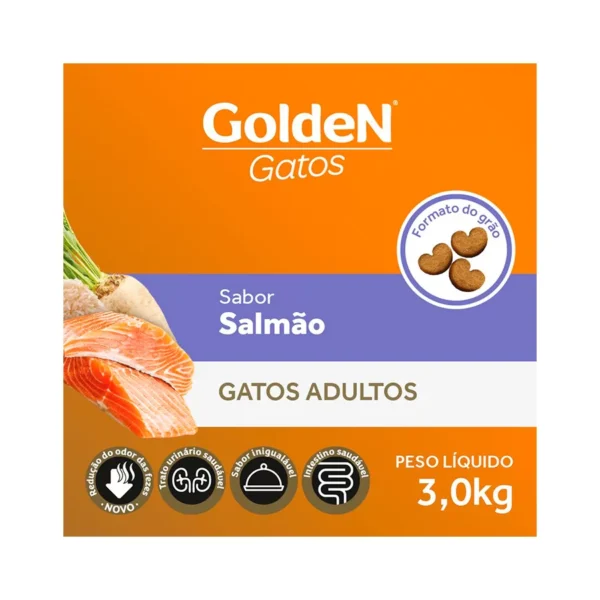 Racao Golden para Gatos Adultos Sabor Salmao 3kg 2