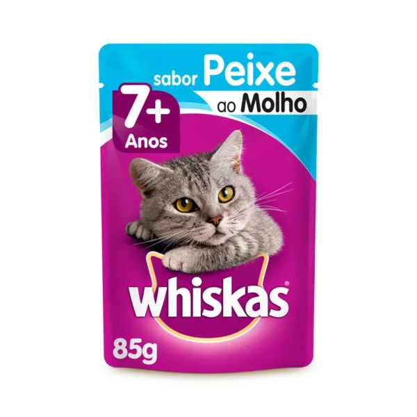 Ração Úmida Whiskas Para Gatos Adultos 7+ Anos Sachê Sabor Peixe ao Molho