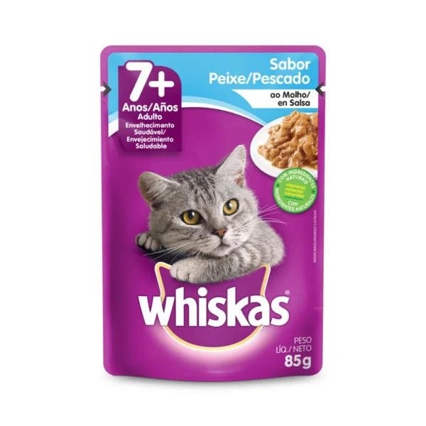 Ração Úmida Whiskas Para Gatos Adultos 7+ Anos Sachê Sabor Peixe ao Molho