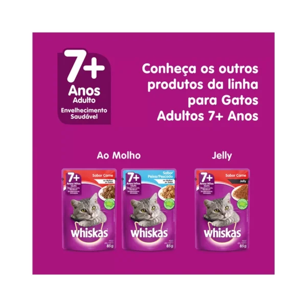 Racao Umida Whiskas Para Gatos Adultos 7 Anos Sache Sabor Peixe ao Molho 85g 5