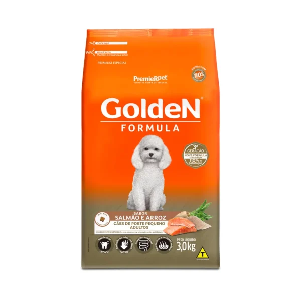 GoldeN Formula Cães Adultos Salmão e Arroz Porte Pequeno 3kg